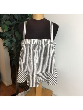 POPSUGAR Striped Linen Blend Crop Tank Top White Black XL